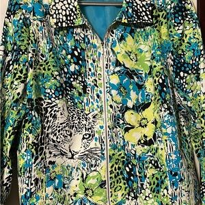 Nancy Bolen City Girl Turquois/green Floral Theme Collar Cotton Jacket, XL